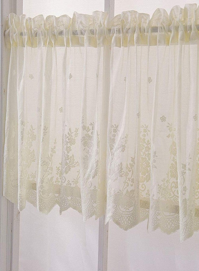 XSlive Boho Lace Small Window Curtain Valance Embroidered Solid Color Farmhouse Light Filtering Small Window Tier for Kitchen Living Room,1 Piece (Beige,51" W x 16" L) - Image 1